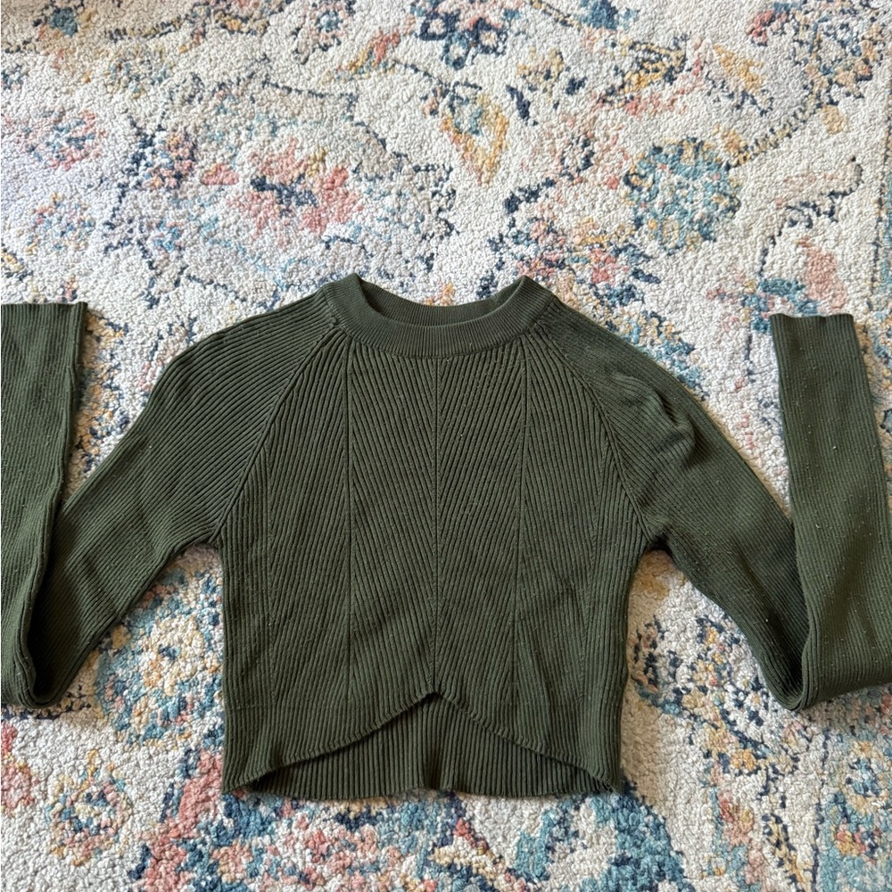 Garage Olive Ribbed Crew Neck Sweater